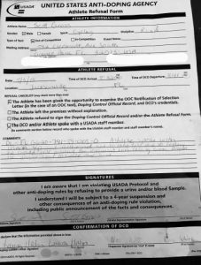 Scott Gross copy of USADA form he signed during May 3 visit to his home