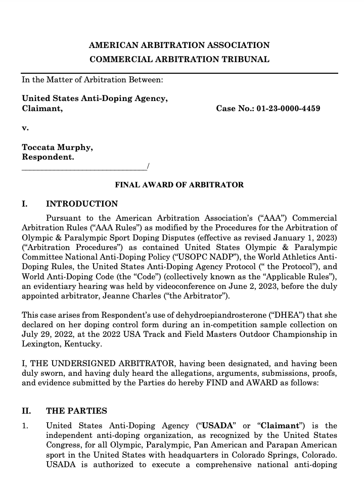 USADA details on Murphy doping case. 