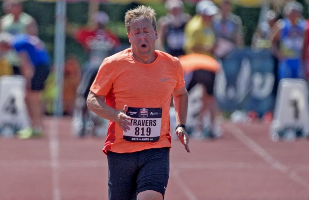 Mike Travers sprints at 2019 Ames masters nationals.