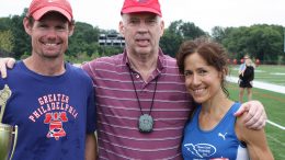 Peter Taylor posed with middle-distance greats Nick Berra and Lorraine Jasper after a 2013 meet.