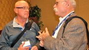 In 2008, George Mathews (left) and Jerry Bookin-Weiner chatted at the Reno annual USATF meeting.