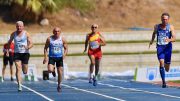 Michael Kish (right) leads Malaga heat in the M65 100. He won silver in final but wasn't on the 4x100 relay.