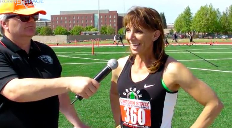 Alison Wood is interviewed at a 2015 meet, where she competes for Oregon Track Club Masters.