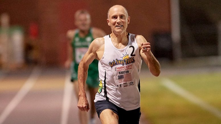 Brad Barton eyes the finish and M50 world record at Nashville mile in one of many sensational Dave Albo photos